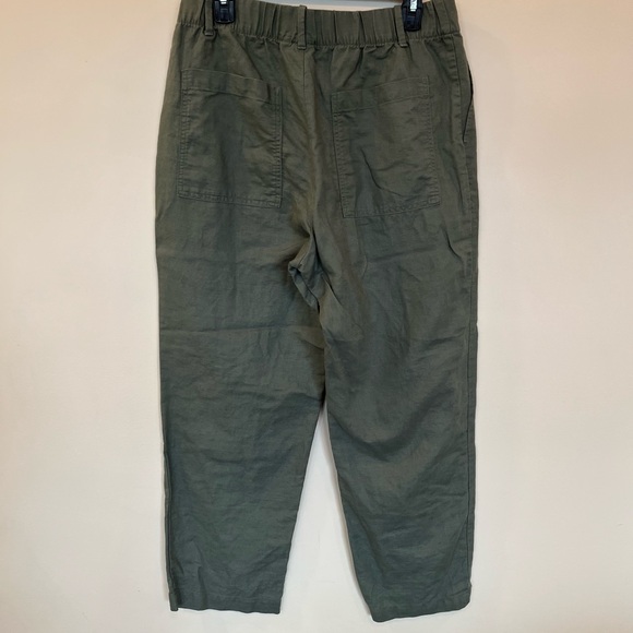 Gap Olive Green Linen Cotton Pants Elastic Waist Womens Medium - Picture 4 of 7